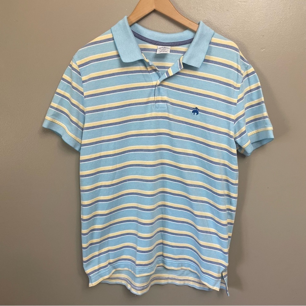 Brooks Brothers Men’s Large Polo Shirt Blue Stripe Cotton Golf preppy